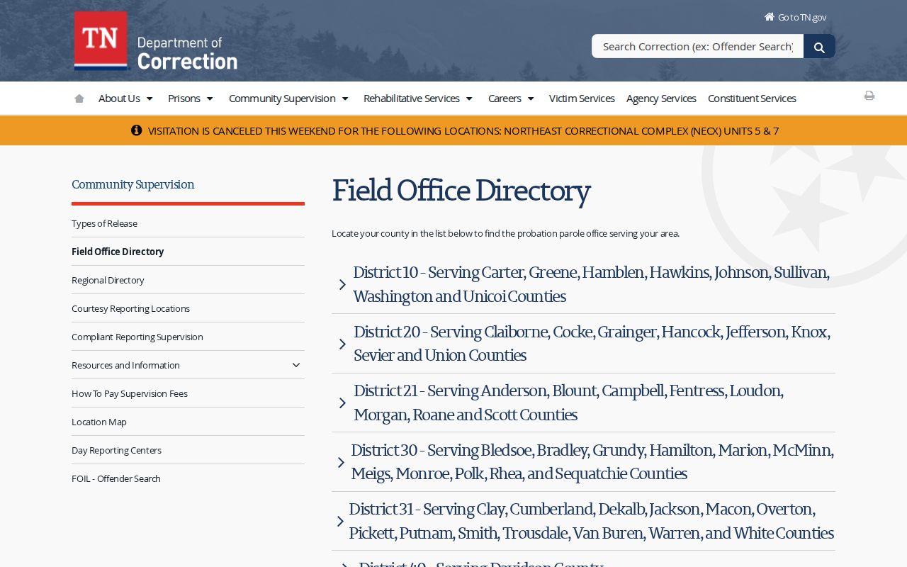Morgan County post-release supervision District 21 office directory